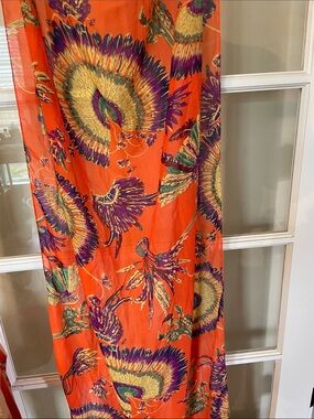 Unk Orange Floral Peacock Print Scarf